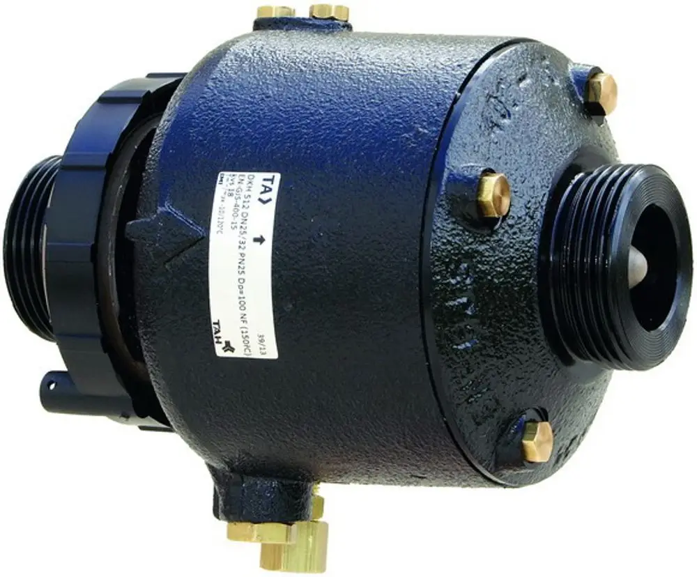 IMI Hydronic Engineering Differenzdruckregler in schwarzer Ausführung mit mehreren Anschlussmöglichkeiten und einem sichtbaren Typenschild auf der Gehäuseoberfläche.
